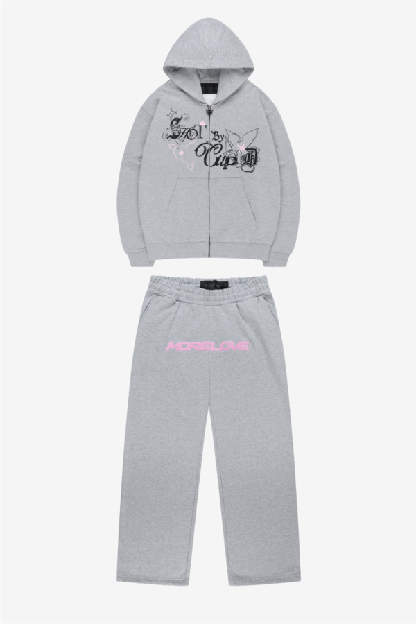 Quelor Cupid Zip Hoodie & More Love Jogger Set – Gray Melange