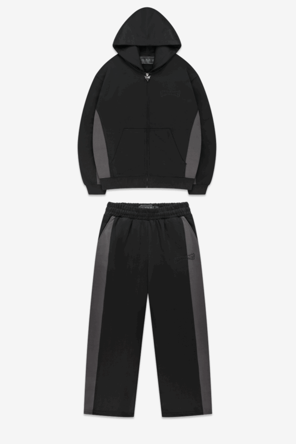 Quelor Two-Tone Black Tracksuit – Zip-Up Hoodie & Jogger Set