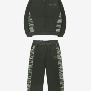 Quelor Two-Tone Green Camo Tracksuit – Zip-Up Hoodie & Jogger Set
