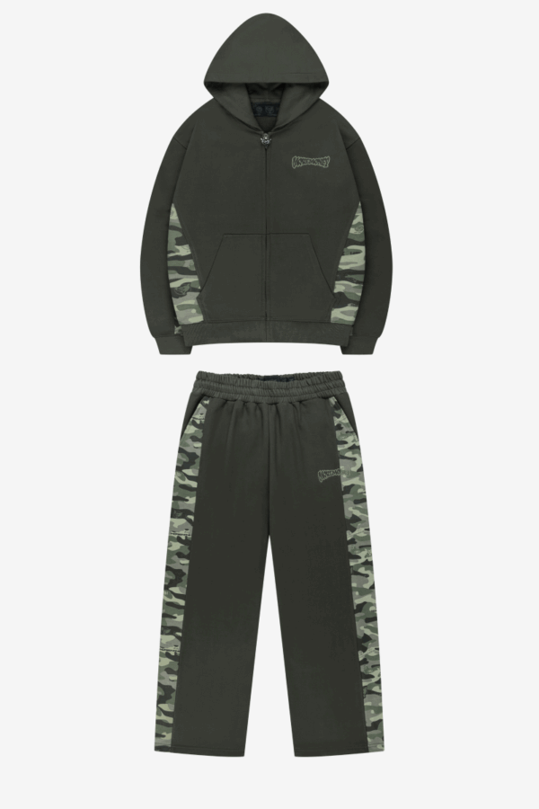 Quelor Two-Tone Green Camo Tracksuit – Zip-Up Hoodie & Jogger Set
